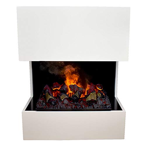 GLOW FIRE Kästner Elektrokamin Opti Myst Cassette 600, 3D Wasserdampf Feuer, elektrischer Standkamin mit Fernbedienung | Regelbarer Flammeneffekt, 70 cm, Weiß