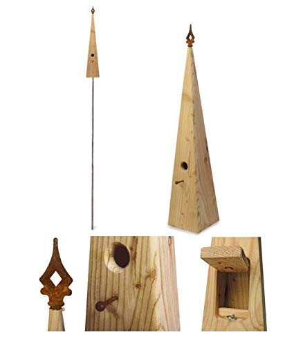 Weidenprofi Nistkasten, Vogelhaus mit Standfuss aus Lärchenholz, Modell Vogeldorn - Design Zierspitze: 16,5 x 15,5 cm, 78 cm hoch, Gesamthöhe 315 cm