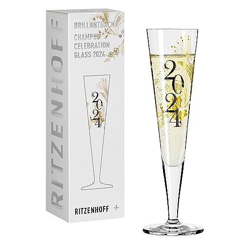 Ritzenhoff 1079014 Champagnerglas 200 ml - Serie Brillantnacht - Celebration Glass 2024 mit Echt-Gold - Made in Germany