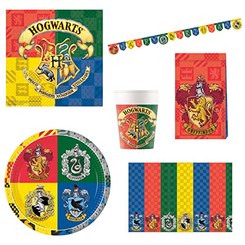 Procos DY10273865 - Harry Potter Party Set Large, Teller, Becher, Servietten, Tischdecke, Tüten, Banner, Tischdeko, Geburtstagsdekoration