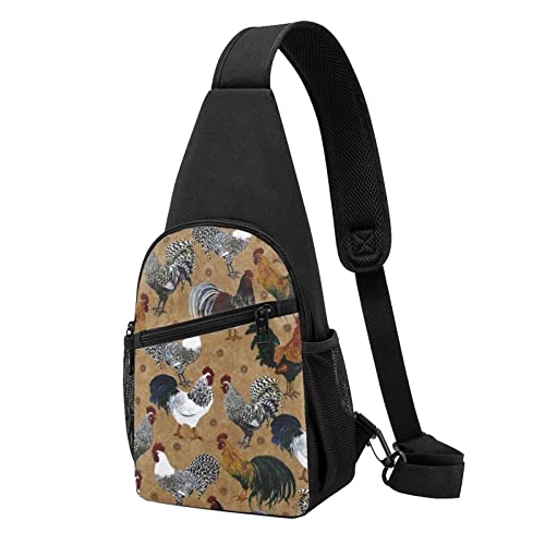 Shine Rooster Brusttasche mit Hahnmotiv, bedruckt, für Reisen, Wandern, Tagesrucksack, Schwarz , Einheitsgröße