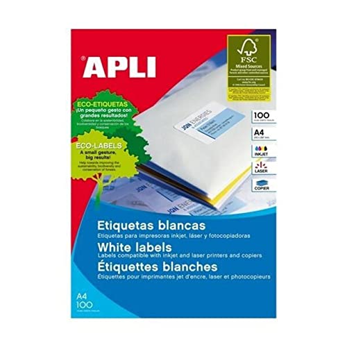 APLI 2423 - Etiquetas Blancas permanentes 199,6 x 144,5 mm 100 hojas