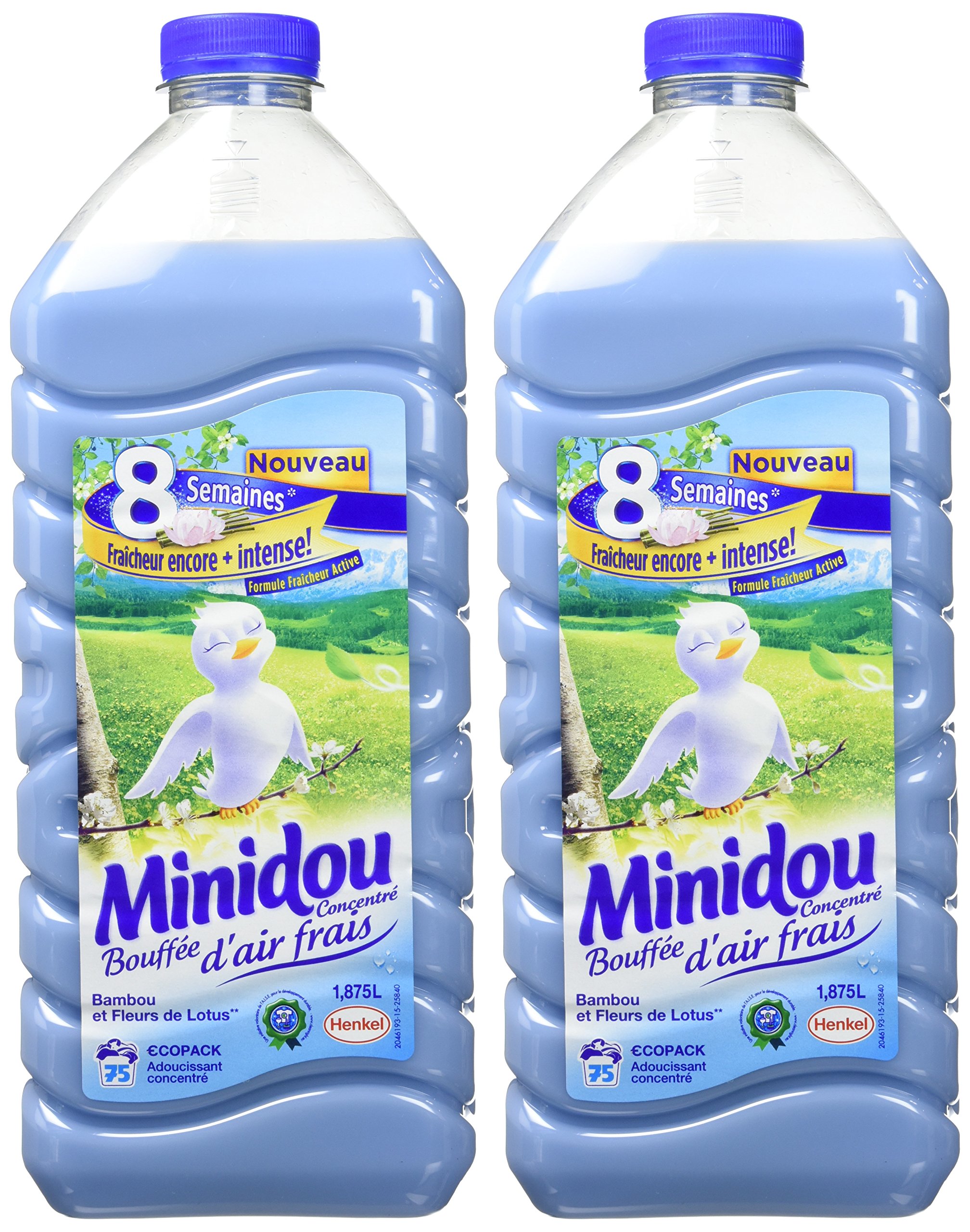 Minidou - Beruhigende flüssiges Konzentrat - Atem frischer Luft - Flasche 1,875 L / 75 Wäschen - Set aus 2