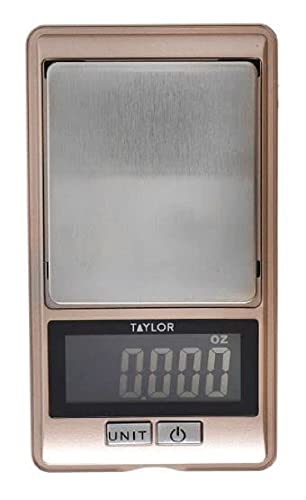 Taylor Pro Precision Küchenwaage, 0,01 g Präzision, Tarierungsfunktion, Geschenkbox, Kompakt, Kunststoff/Edelstahl, Roségold, Gewichte bis 500g/16oz