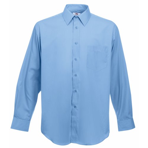 Fruit of the Loom Herren Long Sleeve Poplin Shirt Freizeithemd, Blau (Mid Blue), X-Large