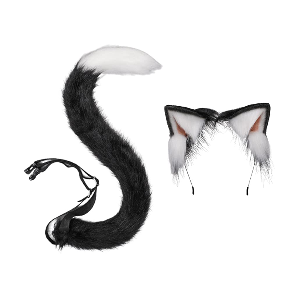 zhangaoyo Cosplay Pelztier Katze Ohren Haar Hoop Schwanz Set Kostüm Lange Fell Kopfschmuck für Halloween Party Dekoration