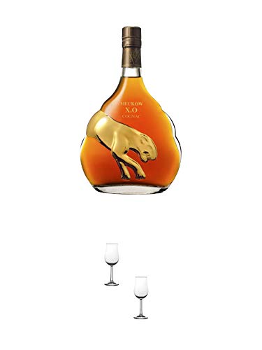 Meukow XO Cognac in Geschenkpackung 0,70 Liter + Nosing Gläser Kelchglas Bugatti mit Eichstrich 2cl und 4cl - 2 Stück