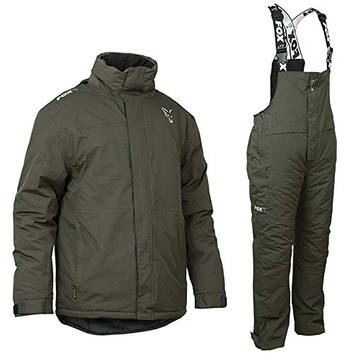 Fox Carp Winter Suit - Thermoanzug für Karpfenangler, Schneeanzug für Angler, Winteranzug zum Angeln im Winter, Thermo Zweiteiler, Größe:L