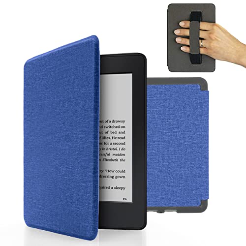 MyGadget Hülle für Amazon Kindle Paperwhite 7. Generation (bis 2017 - 6 Zoll) mit Handschlaufe & Auto Sleep / Wake Funktion - Flip Case in Dunkel Blau