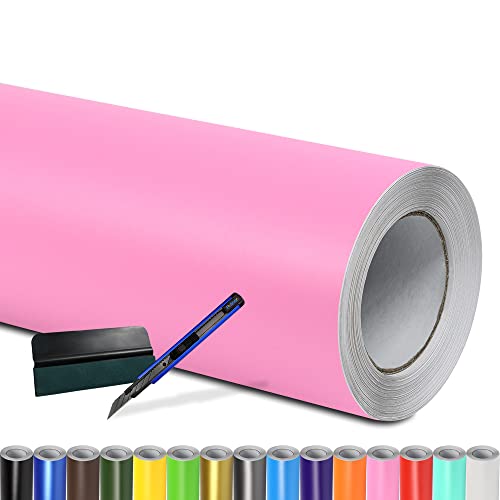 Folindo® Autofolie Pink Matt (9€/m²) | 5 x 1,52 m | + Rakel & Cutter | Selbstklebende Luftkanal Folie zur Auto Folierung | Blasenfrei