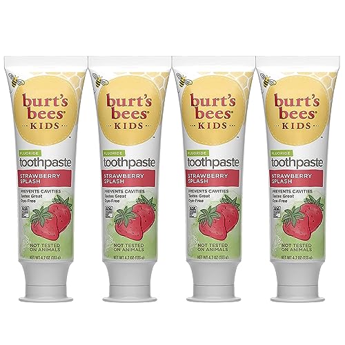Burtâ€™s Bees Kids Toothpaste, Strawberry Flavor, with Fluoride, Strawberry Splash, 4.7 oz, Pack of 4