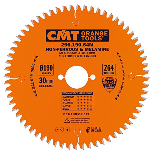 CMT Orange Tools Kreissägeblatt HW 190 x 2,8 / 2,2 x 30 Z=64 TCG - 296.190.64M - für eisenfreies Material, Plastik und Laminat