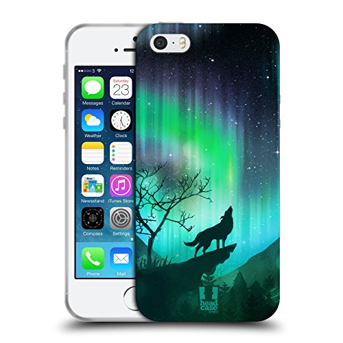 Head Case Designs Heulender Wolf Nordlichter Soft Gel Handyhülle Hülle kompatibel mit Apple iPhone 5 / iPhone 5s / iPhone SE 2016