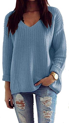 Mikos*Damen Pullover Winter Casual Long Sleeve Loose Strick Pullover Sweater Top Outwear (627) *Hergestellt in der EU - Kein Asienimport* (Jeans)