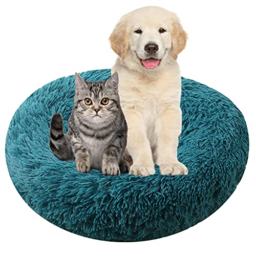 MOZTBH Hundebett, Rundes Haustierbett Plüsch Waschbares Abnehmbar Katzenbett Hundehaus Warme Weiche Doughnut-Form Hund Bett-Light Coffee||Ø 50cm/20in