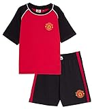 Manchester United FC Kurzer Schlafanzug für Jungen, Premiership Football Club Kit Shorts + T-Shirt, rot, 146