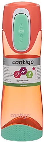Contigo Trinkflasche Swish Autoseal große BPA-freie Kunststoff Wasserflasche, auslaufsicher, für Sport, Fahrrad, Joggen, Wandern, 500 ml, Pink Peach