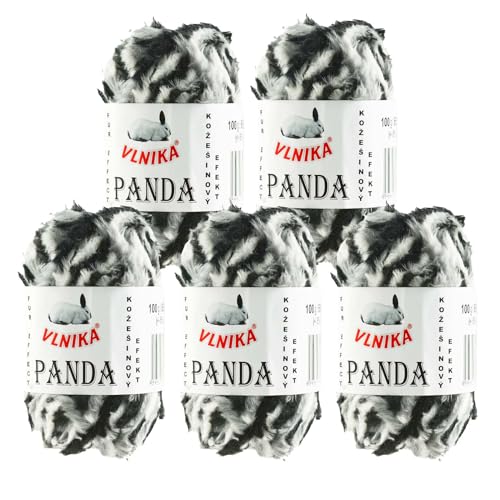 500g Strickgarn Panda Strick-Wolle Kuschelwolle Plüschwolle - Farbwahl, Farbe:164 Schwarz-Weiß-Töne