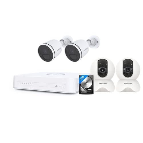 Digitales Full HD Videoüberwachungsset 4 Kameras Innen/Außen X5 Weiß und S41 mit 2TB Festplatte - Foscam