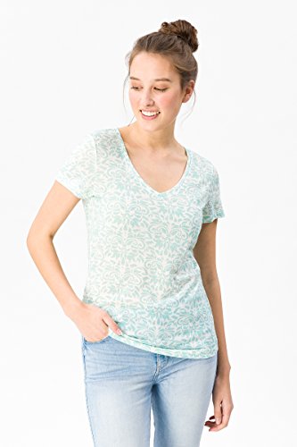 super.natural Bedrucktes Damen Kurzarm T-Shirt mit Sternmuster, Mit Merinowolle, W BASE V-NECK TEE 140 PRINTED, Größe: L, Farbe: Weiß