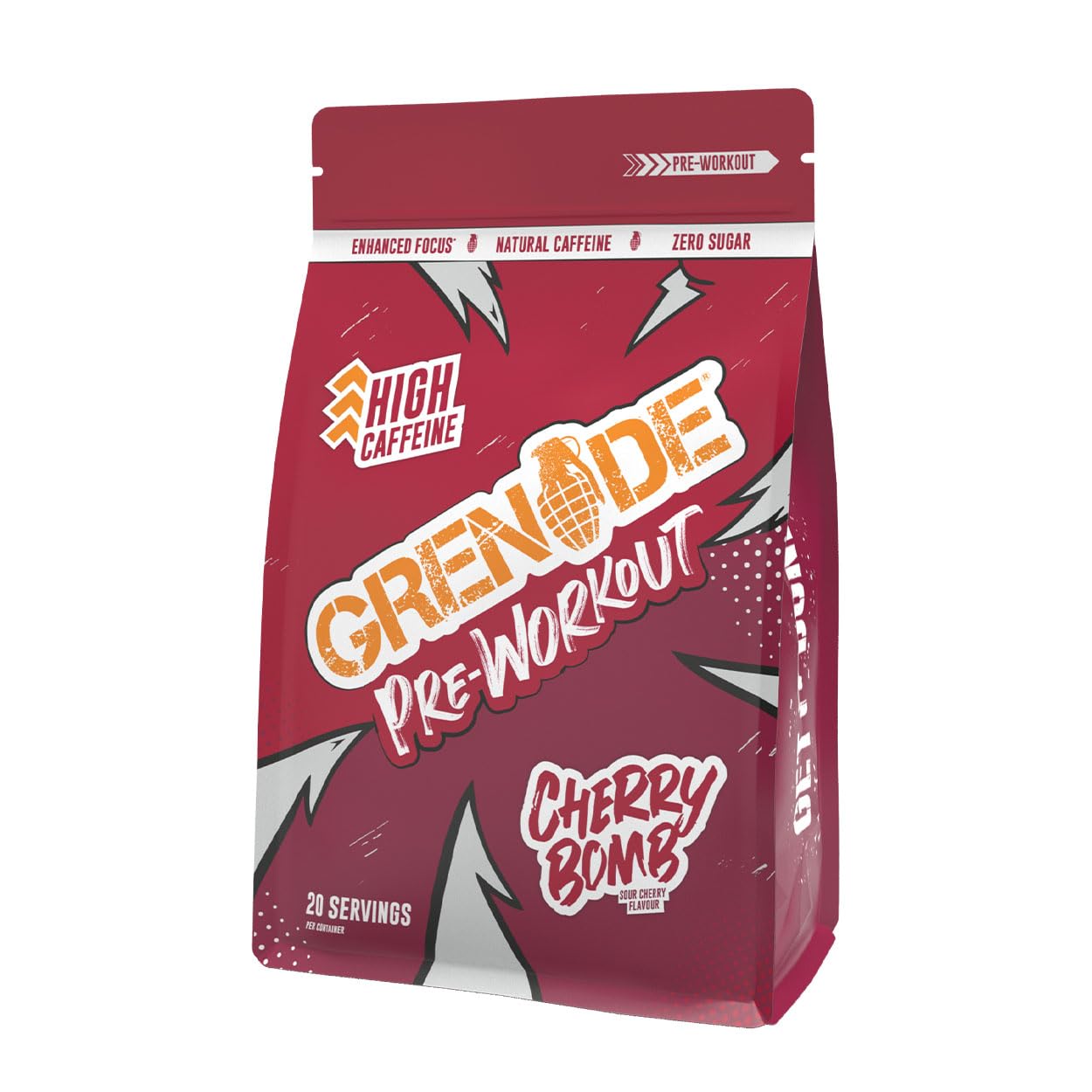 Grenade High Caffeine Pre Workout Powder with Natural Caffeine, Citrulline, Beta Alanine, Tyrosine & Betaine (20 Servings) - Cherry Bomb, 330 g (Pack of 1)