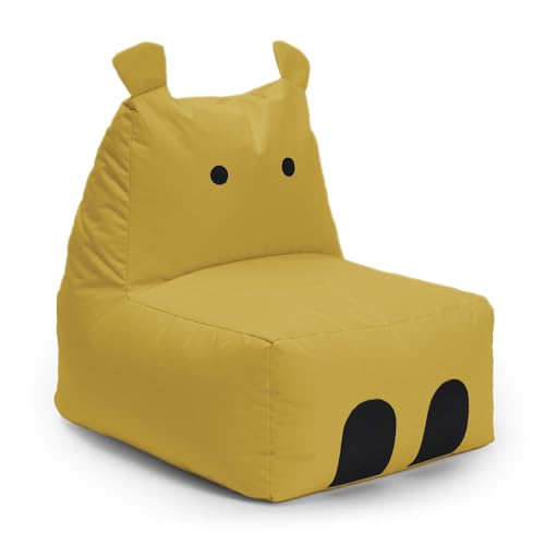 Lumaland Kindersitzsack Hippo | Sitzsack Tier Familie für Kinder | Wasserabweisender Bean Bag für Indoor & Outdoor | Pflegeleichtes Material | 80 x 70 x 65 cm & 2,9 kg leicht [Gelb]