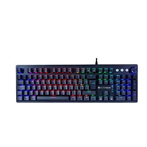 Silvergear Mechanische Gaming Tastatur, Full Anti Ghosting Computertastatur mit LED Hintergrund Beleuchtung, Multi Media Bedienelemente, Englische Tastatur QWERTY Layout - Schwarz