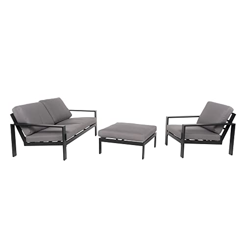 Home Deluxe - Gartensitzgruppe - Rio schwarz - Größe: M - bestehend aus 1x Hocker, 1x Sessel 1x Sofa - inkl. Kissen | Gartenlounge Outdoor Sofa Balkonsitzgruppe