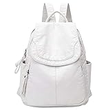Yangyou Damen-Rucksack aus weichem Leder, lässig, Schultasche, gewaschenes Leder, Reisen, kleine Schultasche, Weiß, weiß, One Size