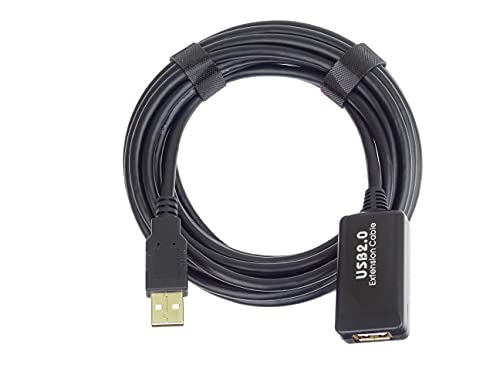 PremiumCord Aktives USB Verlängerungskabel mit Repeater 5m, USB A Buchse auf A Stecker, USB 2.0 High Speed Kabel, 2x geschirmt, AWG20/28, Farbe schwarz, Länge 5m