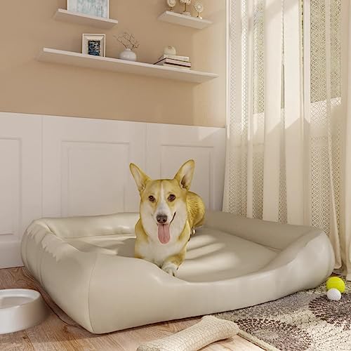 TEKEET Pet Supplies-Hundebett Beige 105x80x25 cm Kunstleder Tiere & Haustierbedarf
