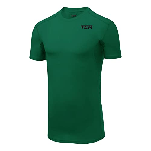 TCA Herren HyperFusion, schnelltrocknendes Sportshirt, kurzärmliges und elastisches Funktionsshirt mit Passform Kompression - Grün, L