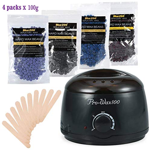 Wachserhitzer Wachsentferner + 4 x 100g Frijoles verschiedene Wachs + 10 Stück Wachsapplikator für das professionelle Haarentfernungs-Kit
