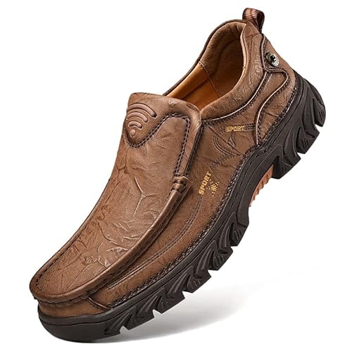 GMBN Echtes Leder Herren Freizeitschuhe Mode Atmungsaktive Schuhe rutschfeste Arbeitsturnschuhe for Herren Outdoor Trekkingschuhe (Color : Brown Fur, Shoe Size : 45 EU)