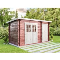 Carlsson Gartenhaus Korfu mit Anbau aus Holz Gartenhütte Wandstärke: 28 mm FSC Zertifiziert Geräteschuppen