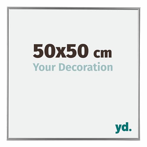 yd. Your Decoration - Bilderrahmen 50x50 cm - Bilderrahmen von Kunststoff mit Acrylglas - Antireflex - Ausgezeichneter Qualität - Silber - Fotorahmen - Evry,