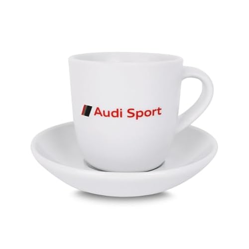 Audi 3292300400 Espressotasse Tasse Untertasse Kaffeetasse Motorsport 40 Jahre Jubiläum, weiß