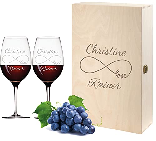 FORYOU24 2 Leonardo Weingläser mit Holz Geschenkbox und Gravur Endless Geschenkidee zur Hochzeit oder Verlobung Wein-Gläser graviert