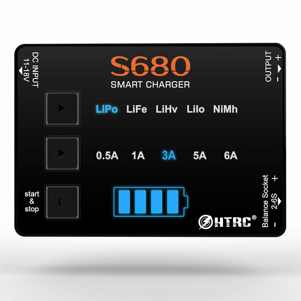 HTRC S680 80W 6A AC zu DC Mini RC LiPo Ladegerät für 1-6s Lipo/LiFe/LiHv/Lilon/1-15S Nimh Batterie mit 15V6A Adapter