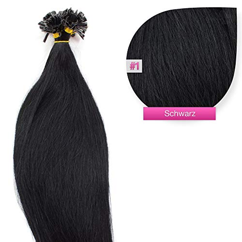 50 x 1,0g glatte indische Remy 100% Echthaar-Strähnen/U-tip/Extensions/Haarverlängerung mit Keratinbondings 50 cm #01 schwarz - black