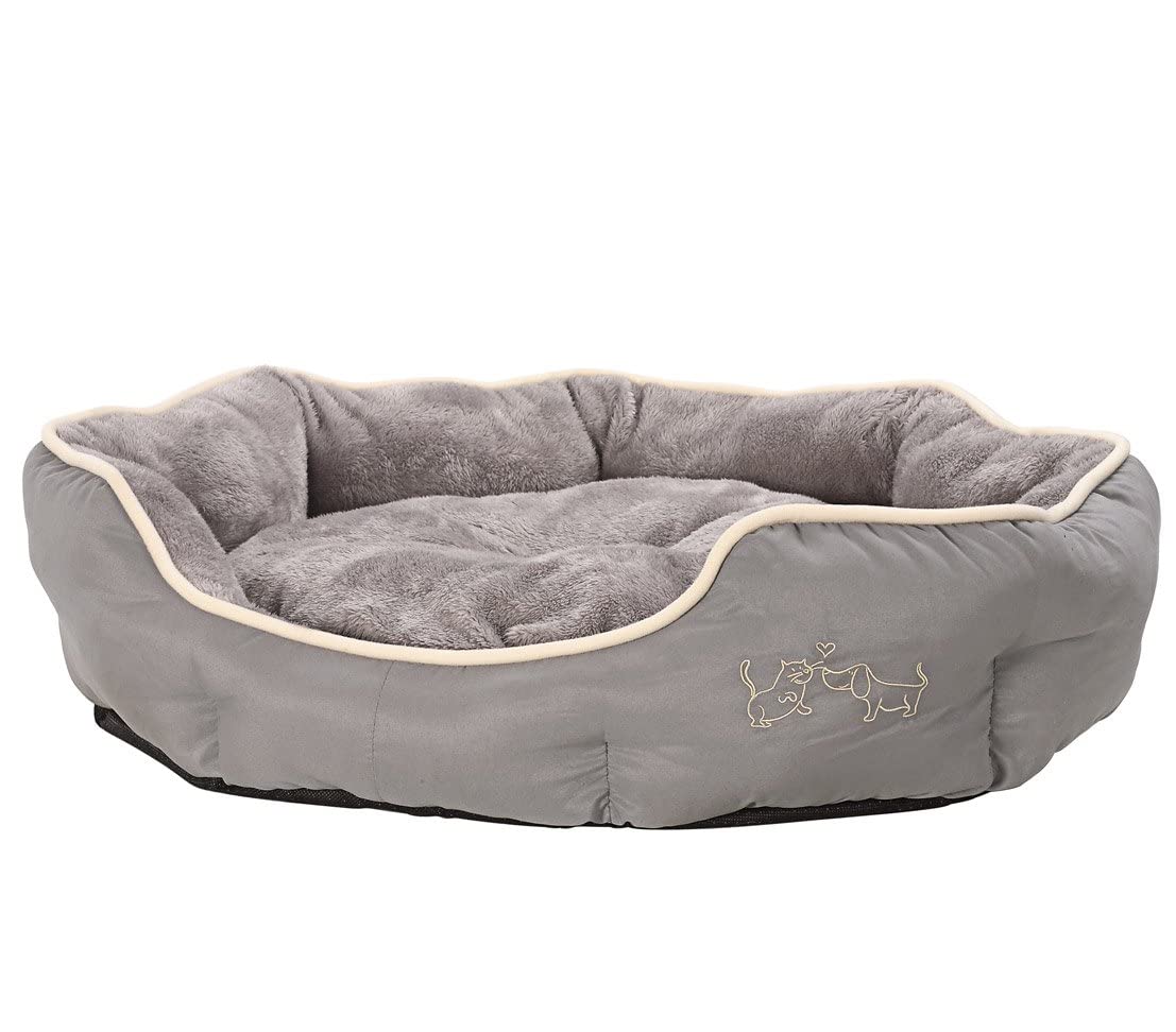 Dehner Lieblinge Hundebett und Katzenbett Sammy, oval, ca. 90 x 80 x 14 cm, Polyester, grau