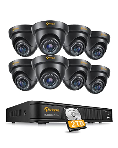 Anlapus  H.265+ 1080P Outdoor Überwachungskamera Set mit 2TB Festplatte 8CH 1080P DVR mit 8X 2MP Dome Kamera für CCTV Haus Videoüberwachung
