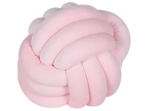 Beliani Modernes Knoten-Ball Dekokissen Samtstoff rosa rund 30 x 30 cm Malni
