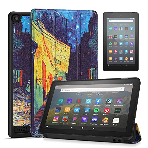 TNP Slim Case für neue AMAZON FIRE 7 Tablet (7. Generation, 2017 Release), Ultra Leicht Slim Shell stehend Cover mit Automatische sleep/wake (Cafe bei Nacht – Van Gogh)