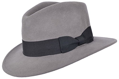 Fedora-Hut für Herren oder Damen, 100 % Wolle, mit Ripsband, Trilby Panama-Hüte, grau, 7