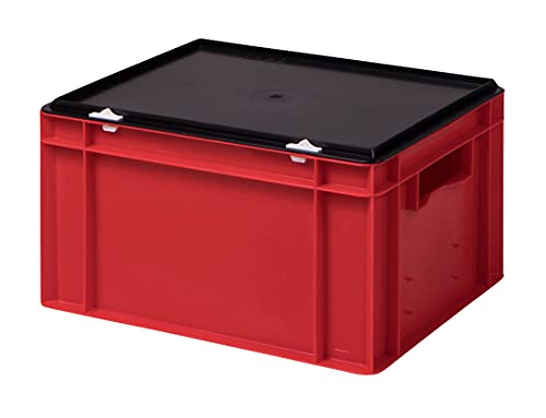 Stabile Profi Aufbewahrungsbox Stapelbox Eurobox Stapelkiste mit Deckel, Kunststoffkiste lieferbar in 5 Farben und 21 Größen für Industrie, Gewerbe, Haushalt (rot, 40x30x22 cm)
