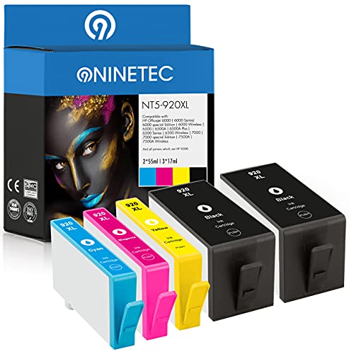 NINETEC NT5-920XL 5er Set Patronen kompatibel mit HP 920XL HP920 | Für HP OfficeJet 6000 Wireless 6500 A 6500 A Plus 6500 Wireless 7000 Special Edition 7500 A Wireless