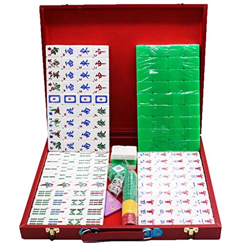 Suuim Mahjong Chinesisches Mahjong-Spielset mit 146 Spielsteinen, 3 Würfeln und einem Windanzeiger, Spielstein mit Tragetasche