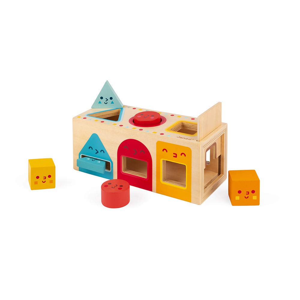 Janod - Geometric Shape Box (Wood) - Wooden Early-Learning Toy - Educational Game - Fine Motor Skills - 12 Months - J05330