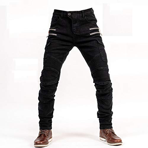 YXYECEIPENO Jeans Anti-Drop Motorradhose Gepanzerte Motorradhose Verschleißfestes, Winddichtes, Atmungsaktives Und Reißfestes Material Kommt Mit 4 Schutzausrüstung (Color : Black, Size : Medium)